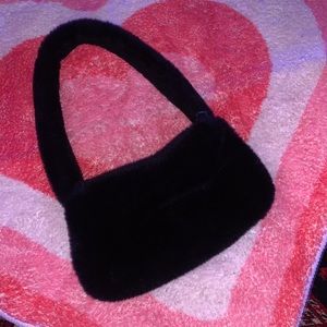 Mini black Faux Fur shoulder bag with zipper